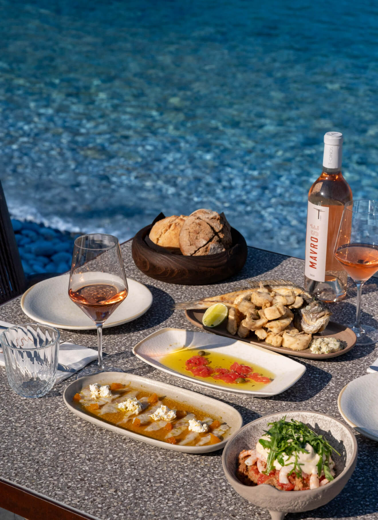 Fresh mezze spread by the sea at Isla Cuisine